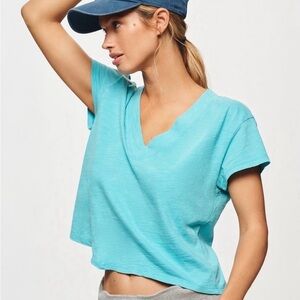 Anthropologie Pilcro Boxy V-neck Tee. Blue. Small